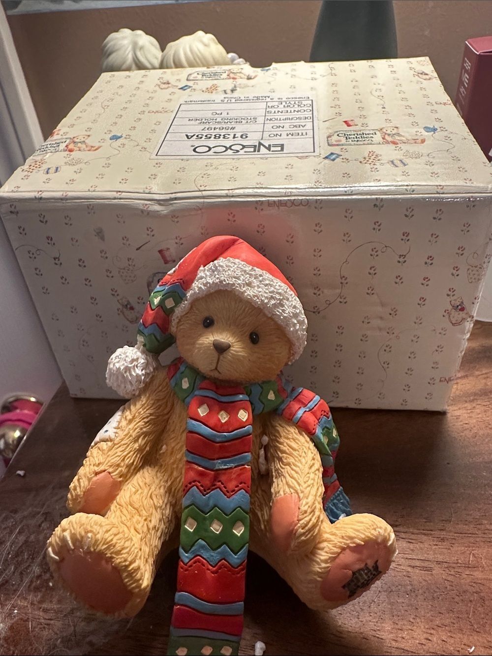 Cherished Teddies by ENESCO Teddy bear with scarf stocking holder NewVintage